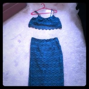 2 piece lace halter and skirt combo